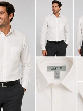 Alfani Men's White Long Sleeve Dress Shirt with Chest Pocket